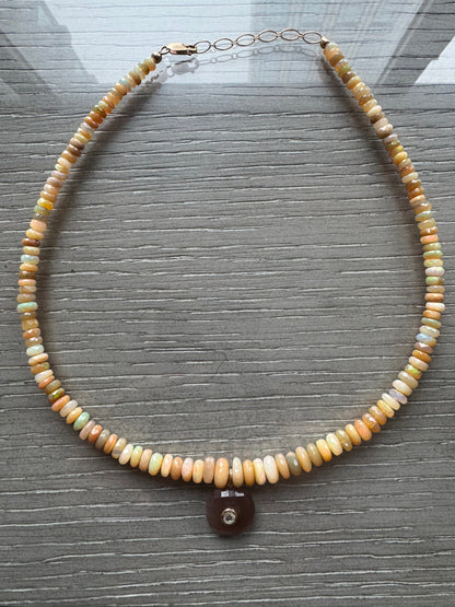 One-of-a-Kind Yellow Opal Round Pendant Necklace