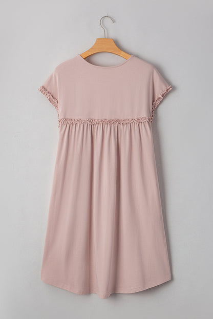 Solid Frilled Trim Short Sleeve Mini Dress