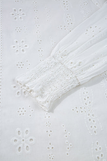 Solid Eyelet Embroidered Long Sleeve Blouse