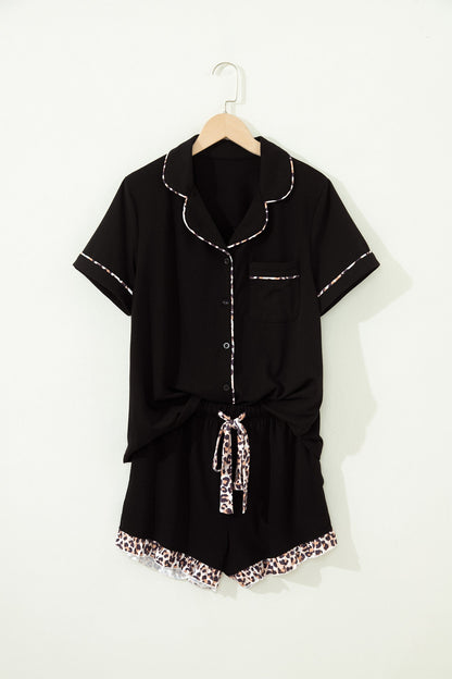 Leopard Patchwork Top & Shorts Pajama Set