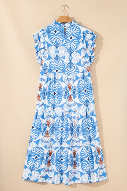 Tropical Floral Flutter Sleeve Midi Dress