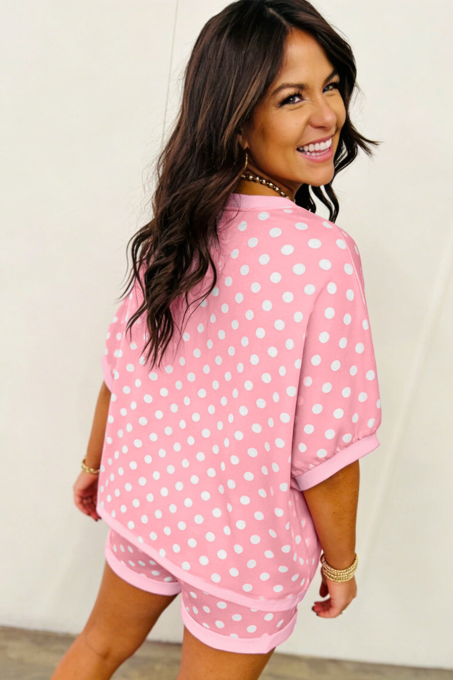 Polka Dot Oversized Top & Drawstring Shorts Set
