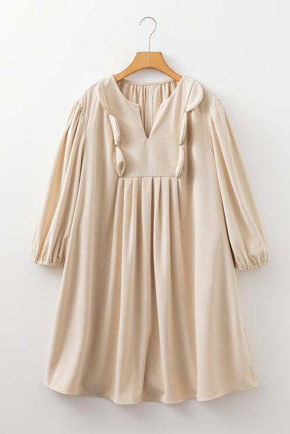 Plus Size Corduroy Scallop Notched Neck Mini Dress