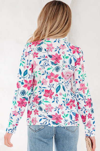 Floral Lace Trim Buttoned Long Sleeve Shirt