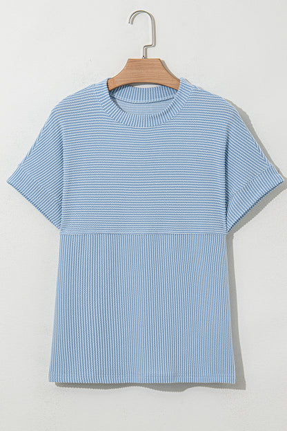 Solid Corded Knit Mock Neck T-Shirt