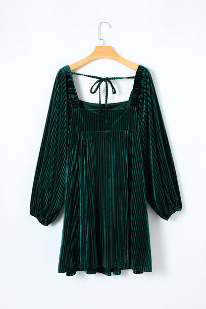 Velvet Tie-Back Square Neck Babydoll Dress