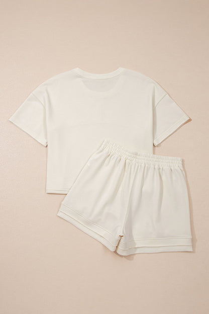 Solid Textured Raw Edge Top and Short Set