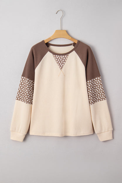 Floral Patchwork Colorblock Raglan Long Sleeve Top