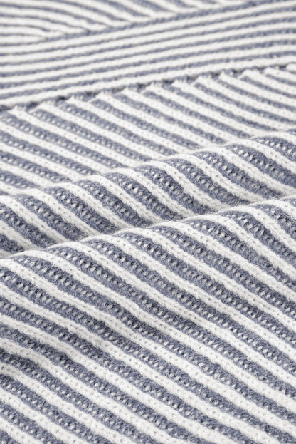 Stripe Ribbed Knit Boat Neck Sweater