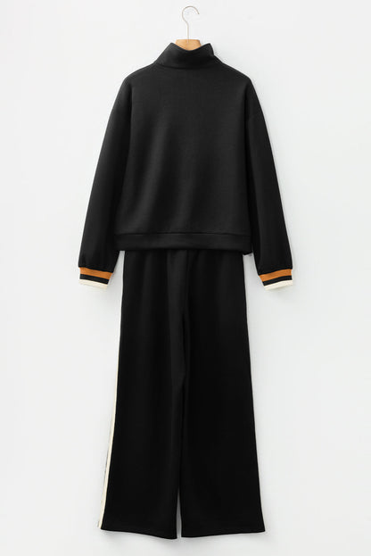 Stripe Patchwork Quarter-Zip Pullover and Pant Set