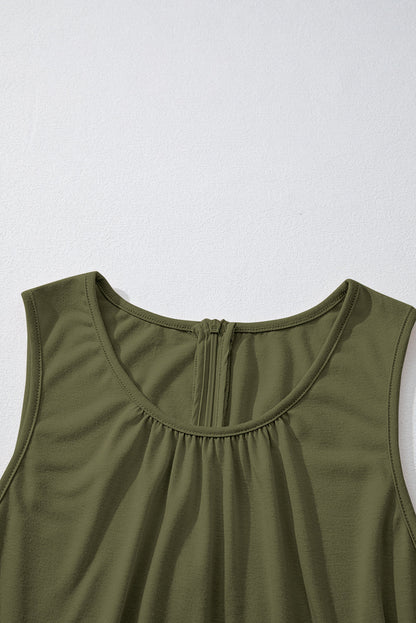 Solid Pleated Detail Sleeveless Elastic Waist Jumpsuit