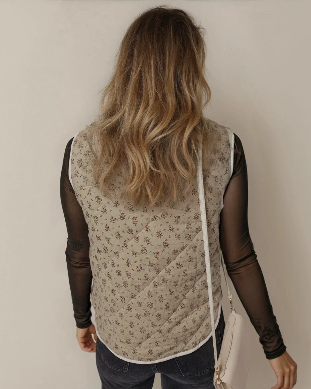 Sloane Floral Print Quilted Concealed Button Vest