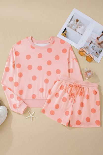 Polka Dot Pullover and Drawstring Shorts Set