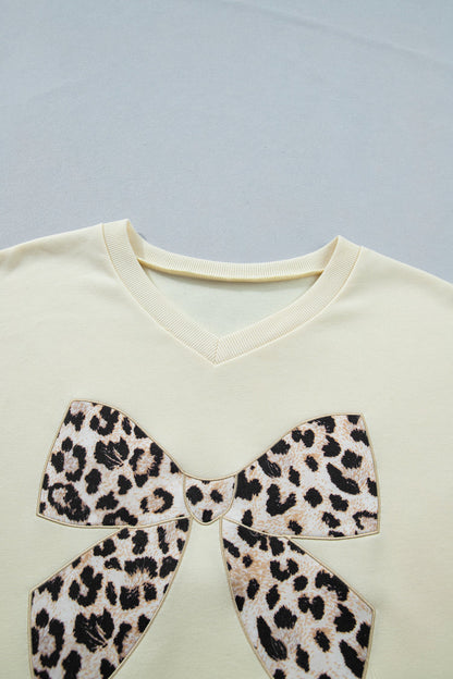 Leopard Bow Patch Tee & Drawstring Shorts Set