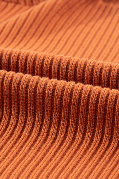 Solid Ribbed Knit Patch Pocket Short Sleeve Sweater
