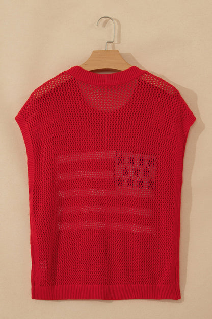 USA Flag Crochet Short Sleeve Sweater Top