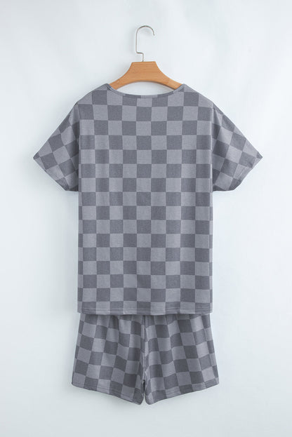 Checker V-Neck Tee & Drawstring Shorts Set