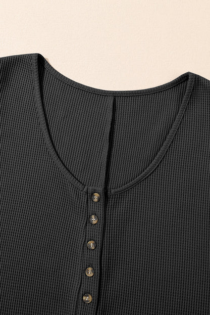 Solid Waffle Buttoned Scoop Neck Sleeveless Romper