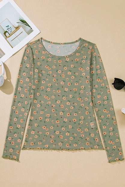 Floral Mesh Long Sleeve Top