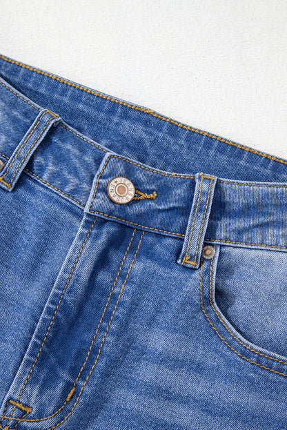 Denim Raw Hem Straight Leg Jeans