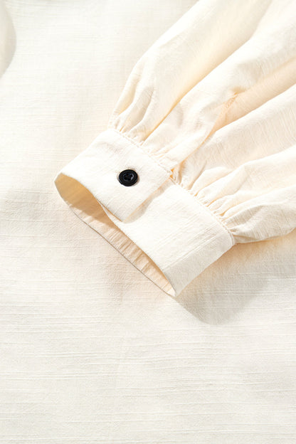 Contrast Trim Buttoned Long Puff Sleeve Shirt