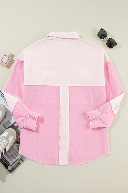Colorblock Corduroy Reverse Seam Pocketed Shacket