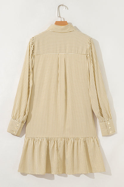 Stripe Collared Cuff Long Sleeve Mini Dress