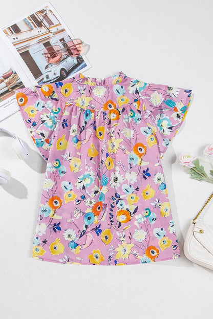 Floral Flutter Sleeve V-Neck Top