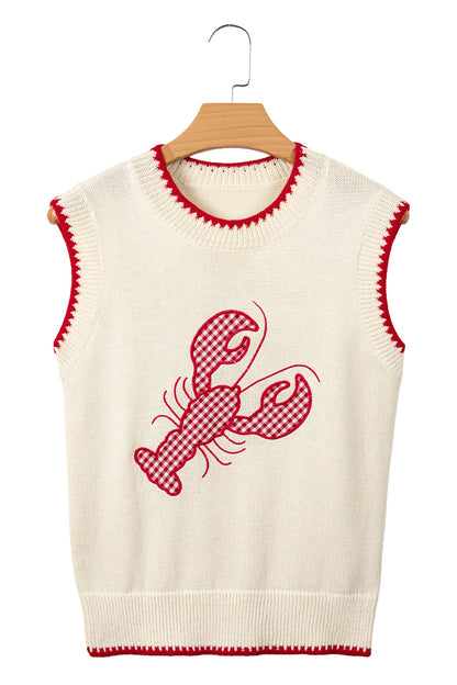 Gingham Plaid Crawfish Sleeveless Sweater Top