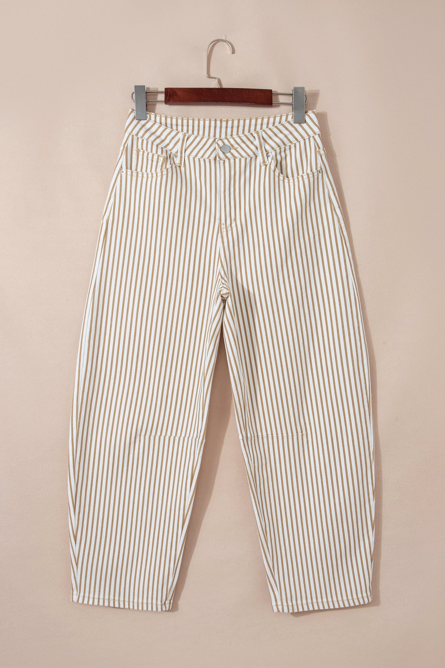 Stripe Denim High Waist Barrel Leg Jeans