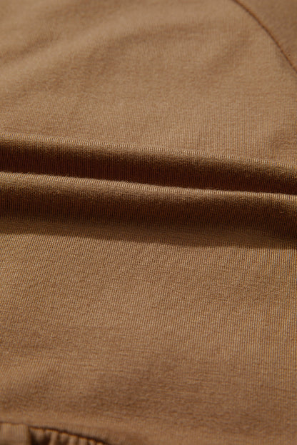 Solid Smocked Split V-Neck Buttoned Blouse