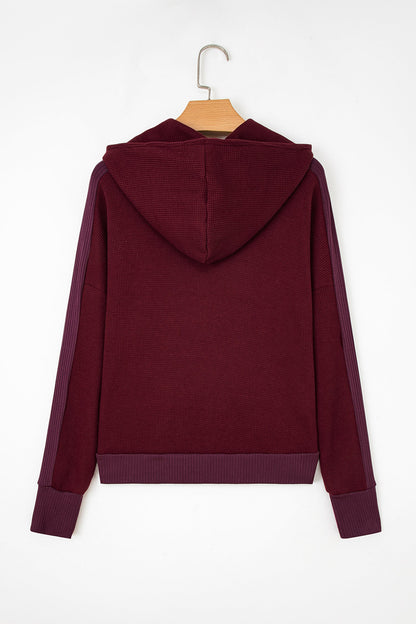 Waffle Zip Up Snap Button Hooded Jacket