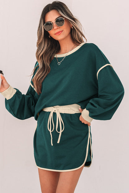 Colorblock Long Sleeve Top and Skort Set