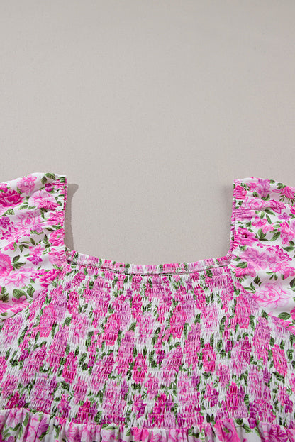 Plus Size Floral Smocked Puff Sleeve Dress