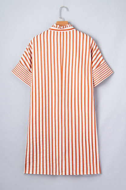 Stripe Pleated Frilled V-Neck Mini Dress