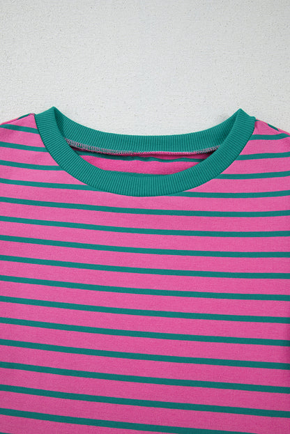 Stripe Colorblock Ruffle Sleeve Crewneck Blouse