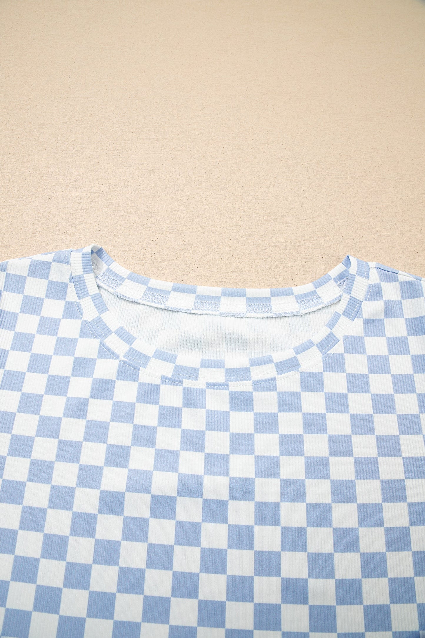 Checker Ribbed Short Sleeve Crew Neck T-Shirt