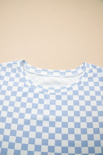 Checker Ribbed Short Sleeve Crew Neck T-Shirt