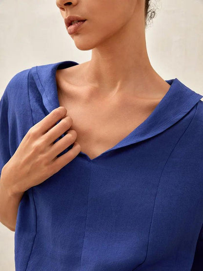 Linen V Neck Short Sleeve Shirt SIERRA