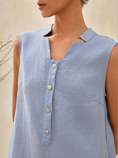 100% Linen Sleeveless Straight High Slit Maxi Dress TAYLOR