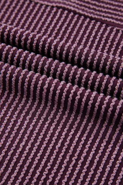 Solid Corded Knit Mock Neck T-Shirt