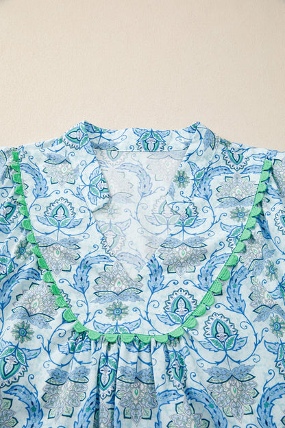 Paisley Patchwork Contrast Bracelet Sleeve Mini Dress