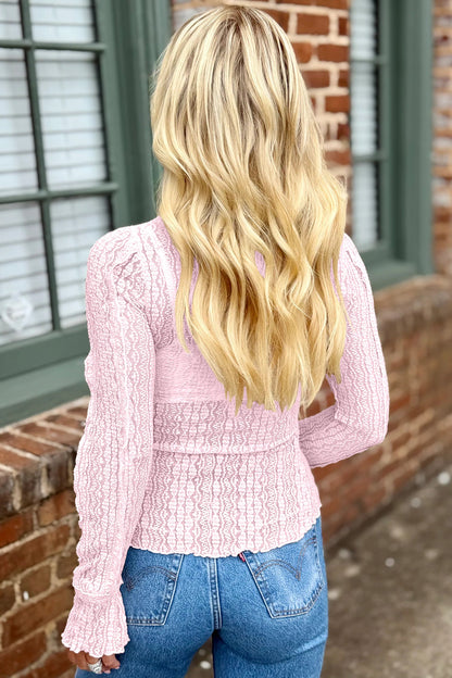 Lace Mock Neck Flounce Long Sleeve Top