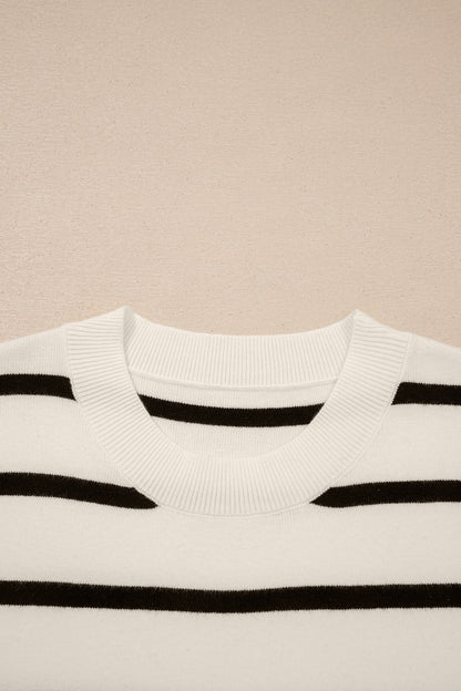 Stripe Side Slit Short Sleeve Sweater Tee