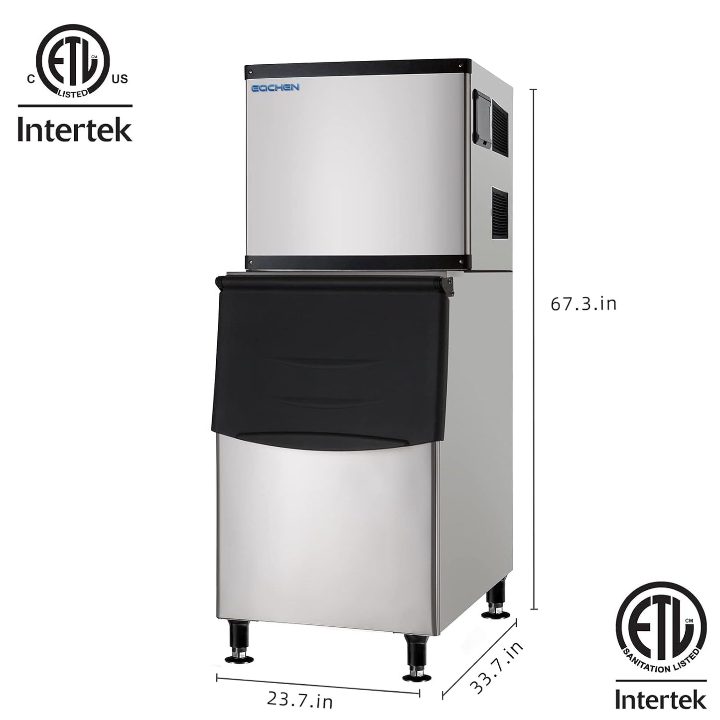 EQCHEN 350 lbs Commercial Ice Maker Machine with 230 lbs Storage Capacity