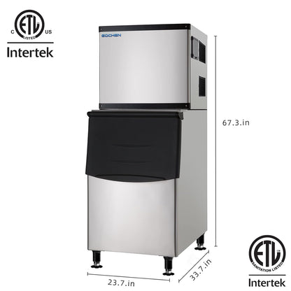 EQCHEN 350 lb Ice Maker Commercial Ice Machine with 230 lb Ice Bin
