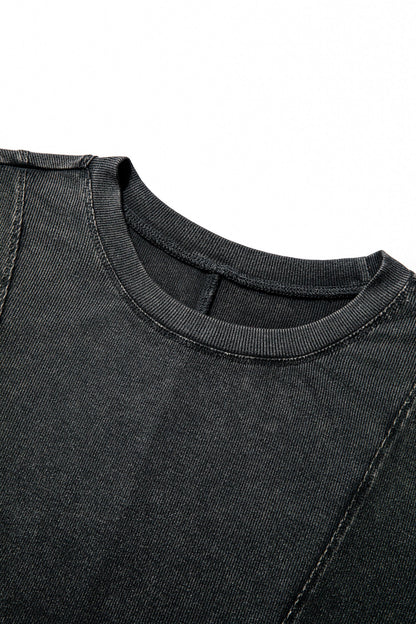 Solid Ribbed Knit Buttoned Long Sleeve Top