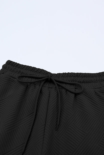 Solid Textured T-Shirt and Drawstring Pants Set