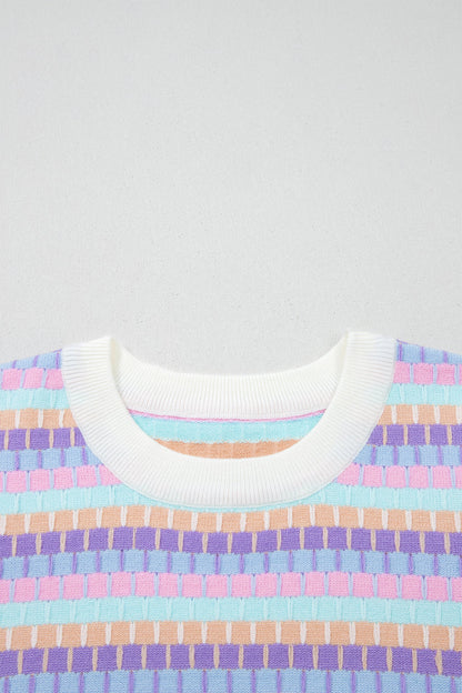 Abstract Stripe Short Sleeve Sweater Knit Top