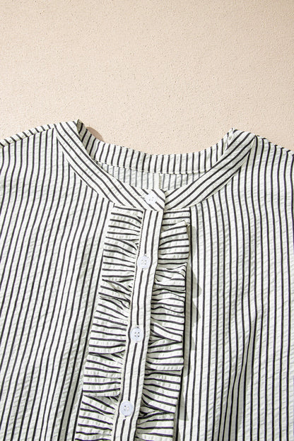Stripe Frilled Half Buttoned Maxi Dress